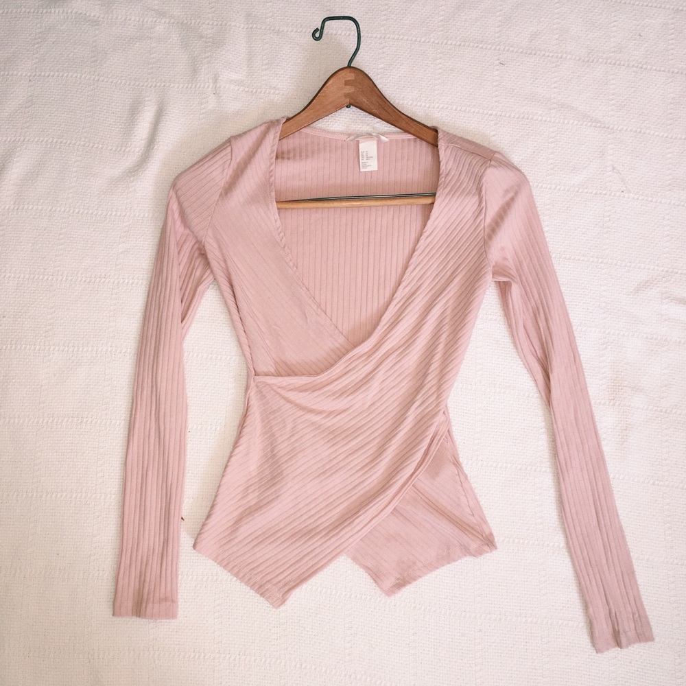 H&M Long Sleeve Wrap Top - Pink (XS)